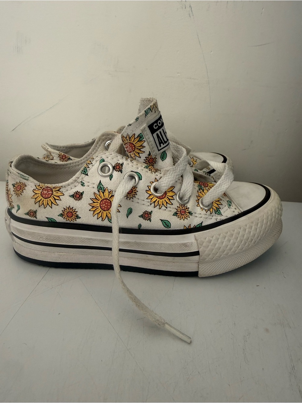 Converse White Sunflower Platform Low Top Sneakers